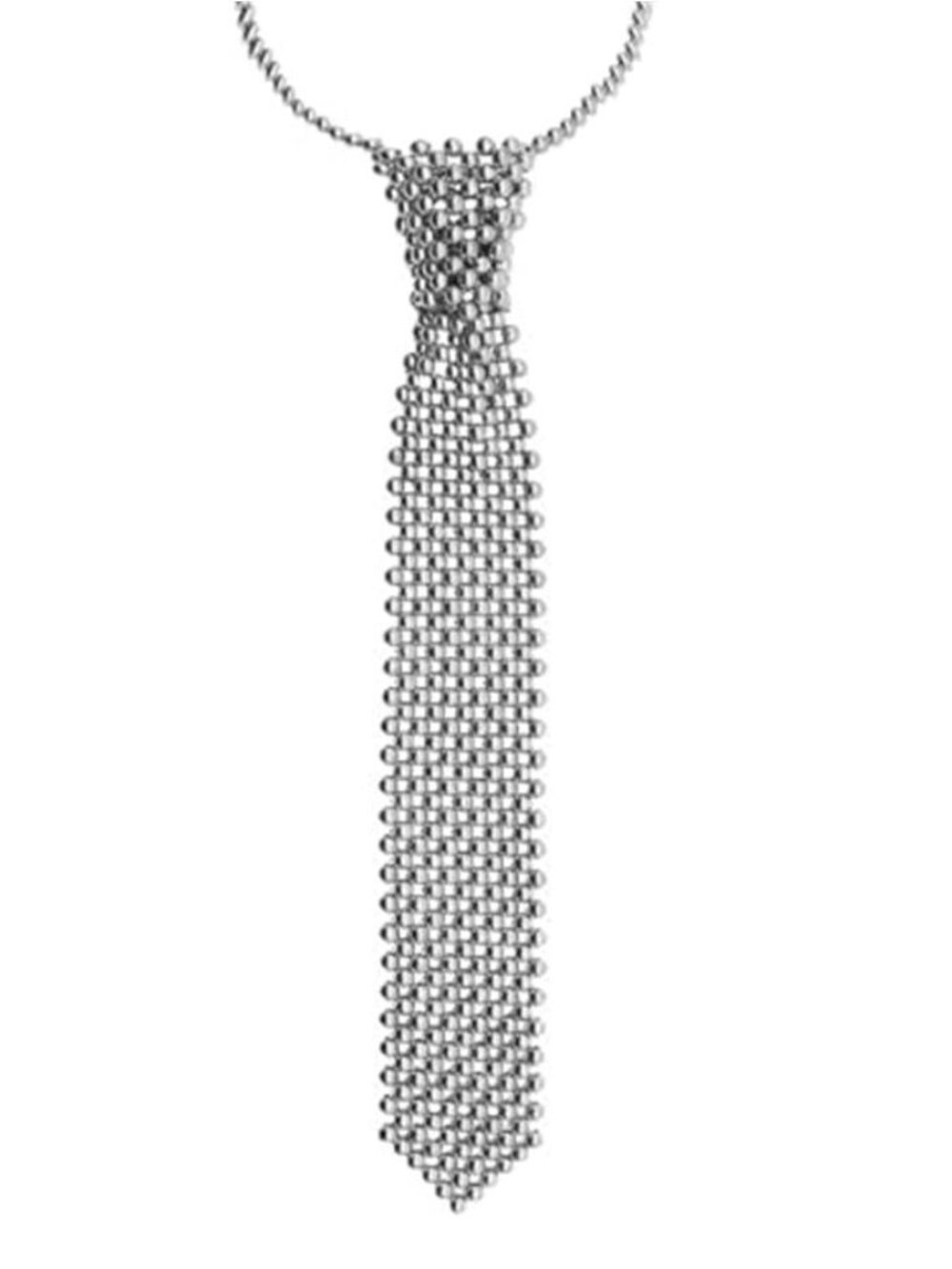 Silver Tone Faux Pearl Neck Tie Necklace Handmade Woven Statement Jewelry